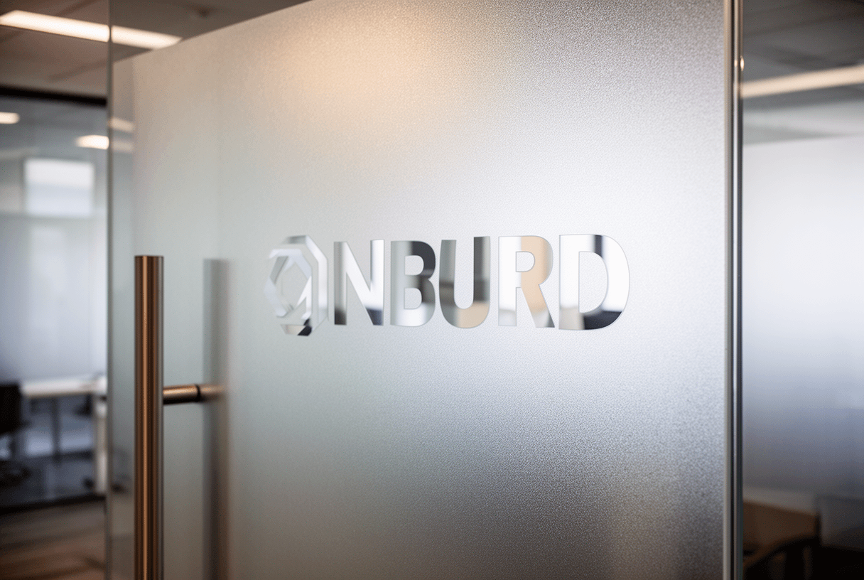 Adhésif dépoli avec logo découpé sur porte vitrée